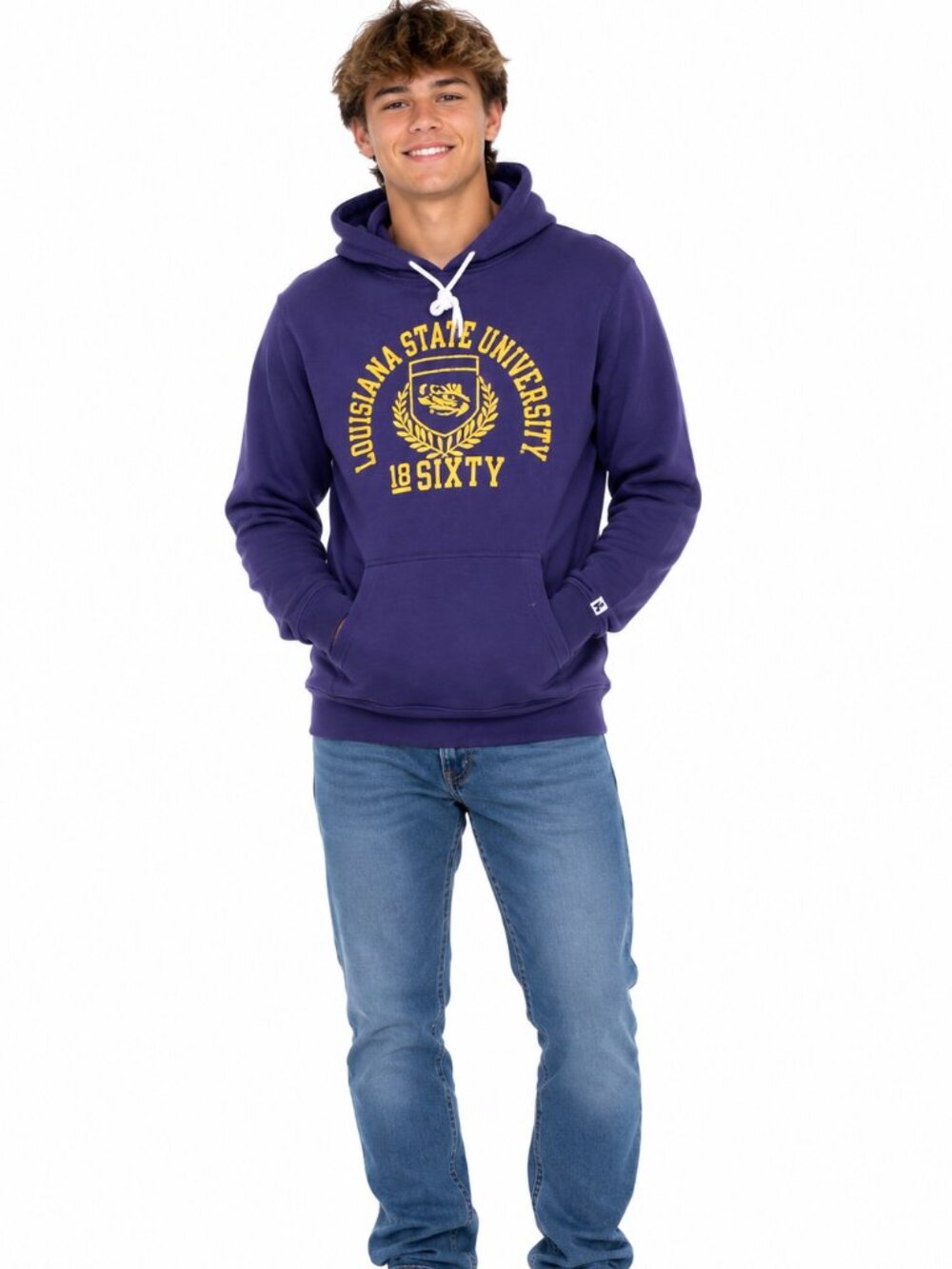 LSU Tigers Youth Hoodie Size Large 12/14 Purple Sweatshirt 1860 Logo Russell
